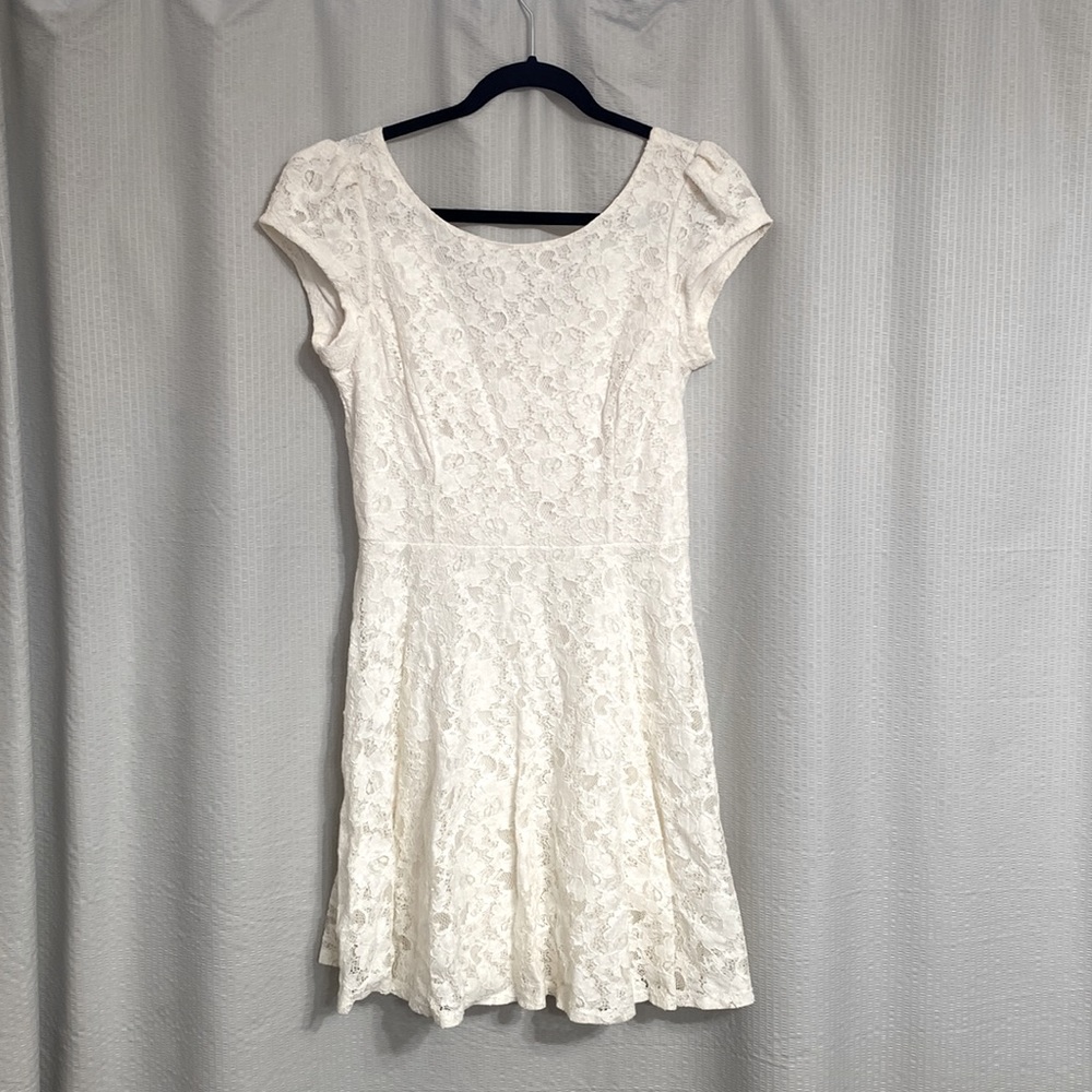 Cream Lace Dress with Cap Sleeves